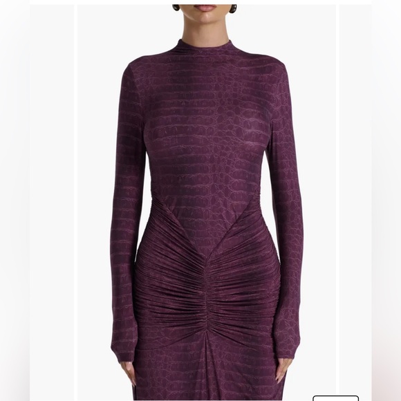 Snakeskin Print Long Sleeve Ruched Dress - Picture 5 of 10